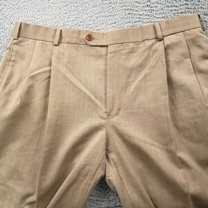 Brooks Brothers Pants Mens 38x30 Khaki 100% Wool Pleated Cuffed Dress Slacks